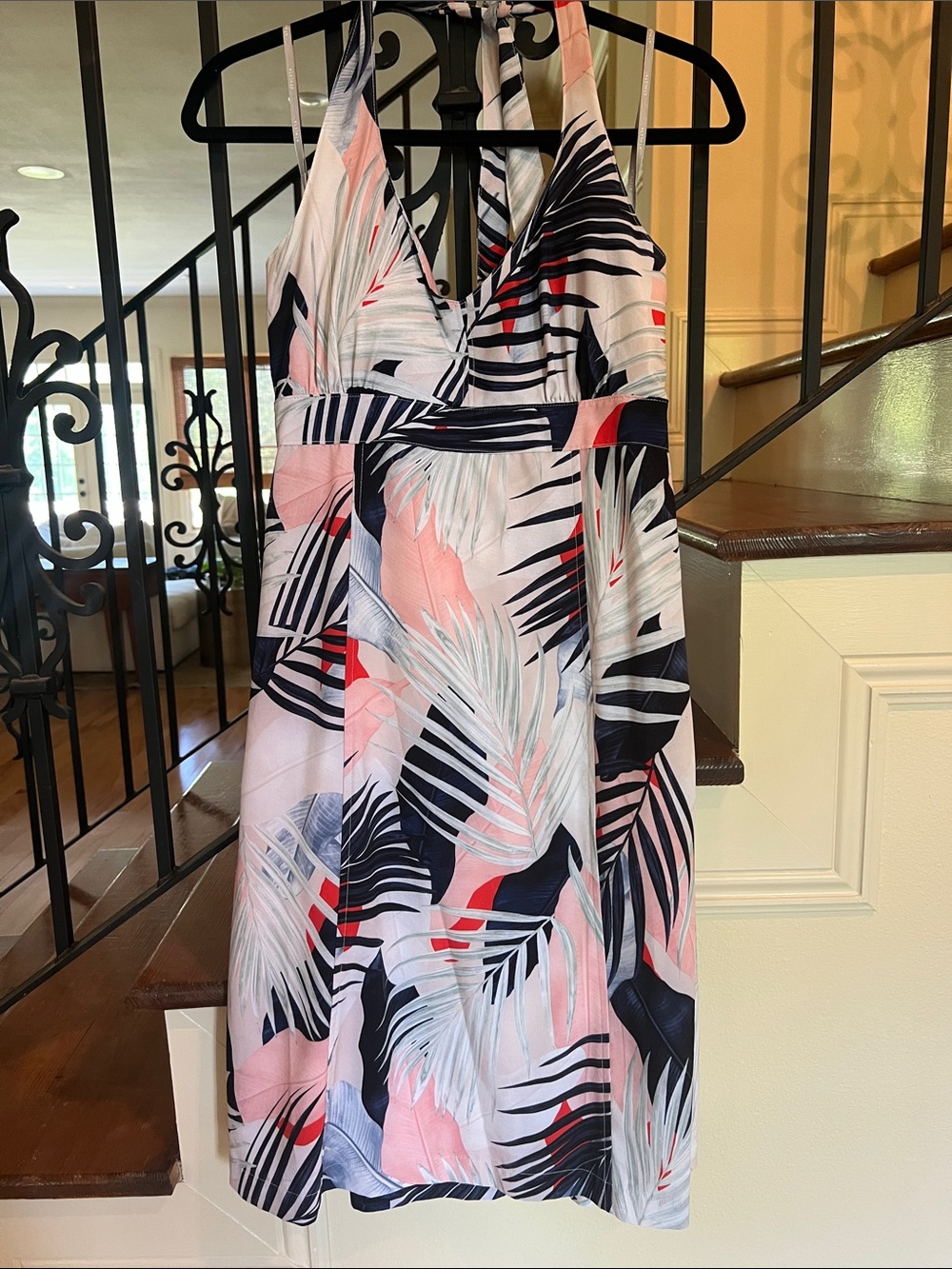 Athleta Pink Navy White Tropical Halter Midi Dress